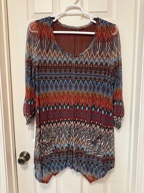 Women’s V-Neck Aztec Print Tunic in Multi-Color